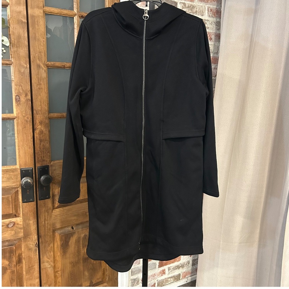 Athleta Full Zip Hoodie Dress Black Fleece Lined Pockets Gorpcore Athleisure M